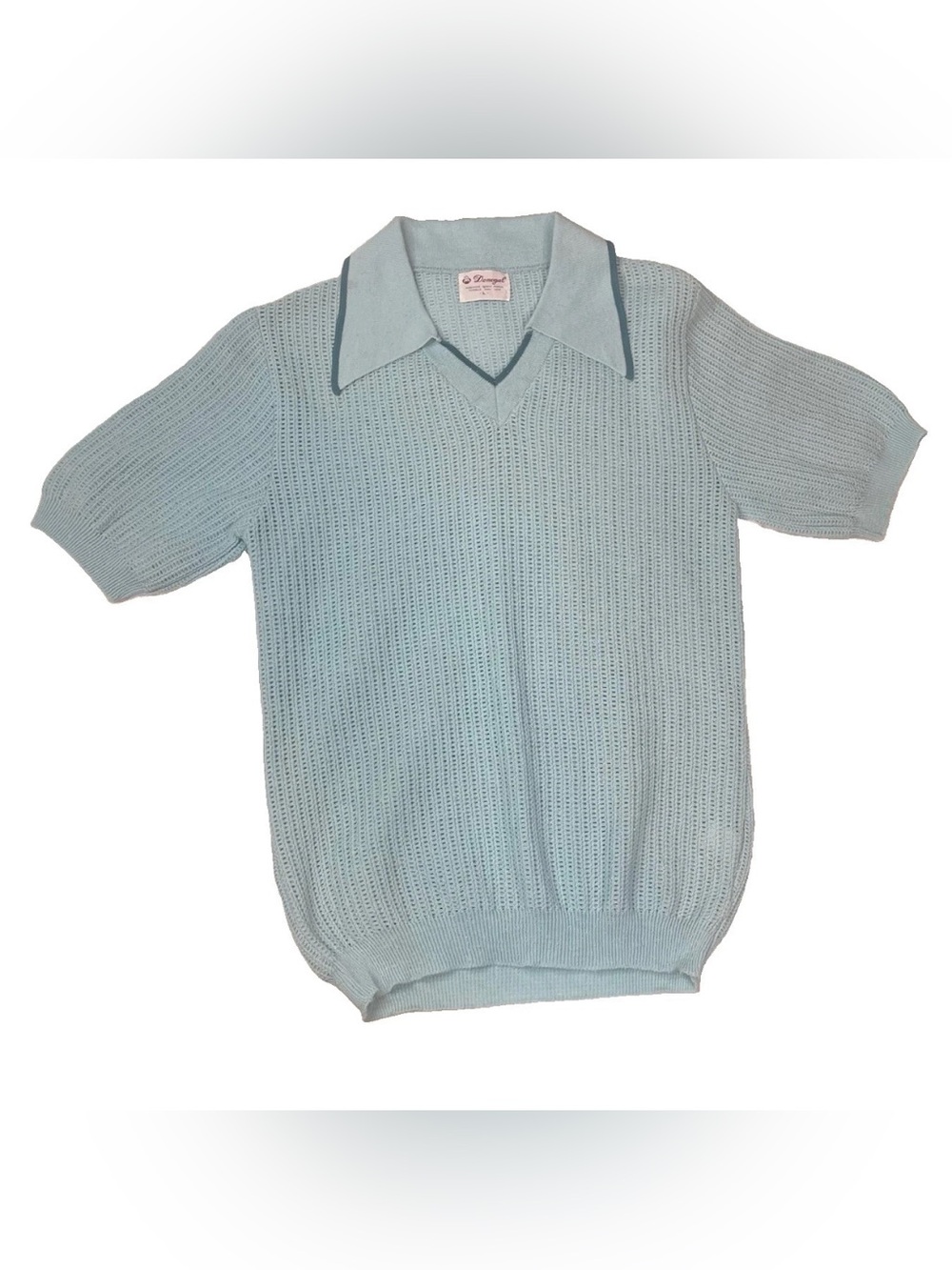 Donegal Colesta Men’s Size Large Blue Textured Polo Shirt Dagger Collar Vintage